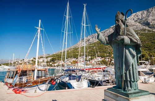 Baska Voda Apartment | Fantastic large covered sea view terrace - 3 min. walk to beach and center