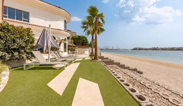 Beachfront 6BR Villa with 2 Asst Rooms, Own Pool, Cabana & Private Beach Access in Dubai